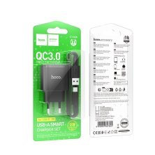 Мережевий зарядний пристрій HOCO C140A USB QC3.0 18W + кабель USB - TYPE-C, чорний
