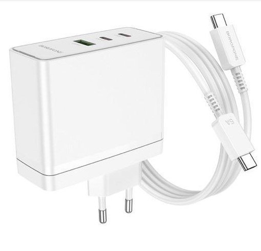 Мережевий зарядний пристрій BOROFONE BN11 100W PD + QC3.0 USB-C 2 | USB-A 1 + кабель TYPE-C - TYPE-C білий