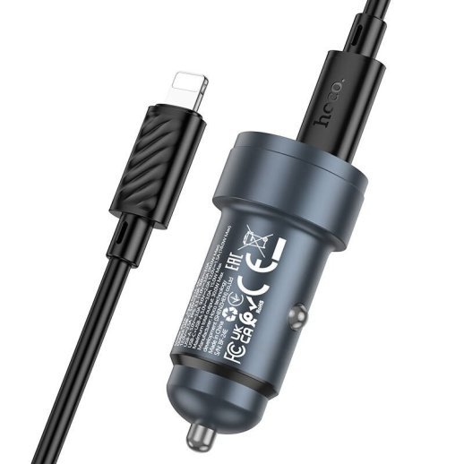 Автомобільний зарядний пристрій HOCO Z57A PD 30W + QC3.0 кабель TYPE-C - LIGHTNING, сірий