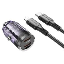 Автомобільний зарядний пристрій BOROFONE BZ29B PD 36W 2 TYPE-C + кабель TYPE-C - LIGHTNING, ФІОЛЕТОВИЙ