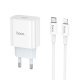 Мережевий зарядний пристрій HOCO NT10 TYPE-C PD 20W + кабель TYPE-C - LIGHTNING, БІЛИЙ