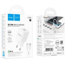 Мережевий зарядний пристрій HOCO C145A USB QC3.0 + кабель USB - TYPE-C, БІЛИЙ
