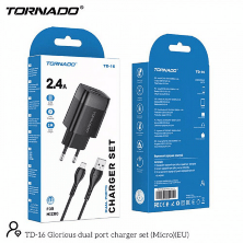 Сетевое Зарядное Устройство 2in1 TORNADO TD-16 (2USB 2.4A) Micro Black