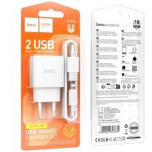 СЗУ HOCO C141A (2USB/2.4A) + USB - Lightning (28pc) (белый)