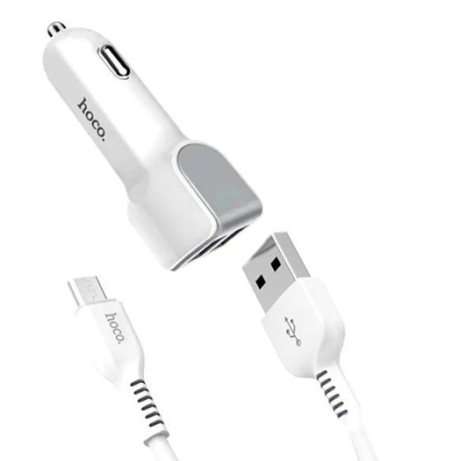 Автомобільний зарядний пристрій HOCO Z23 2USB 2.4A + кабель USB - Micro USB, білий