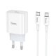 Мережевий зарядний пристрій HOCO NT10 TYPE-C PD 20W + кабель TYPE-C - TYPE-C, БІЛИЙ