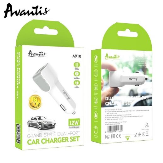 Автомобільний зарядний пристрій Avantis A910 Grand Style 2.4A Micro Білый