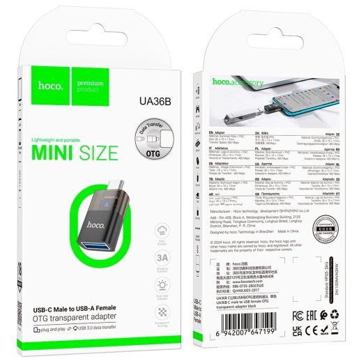 OTG-адаптер HOCO UA36B Type-C (папа) - USB 3.0 (мама), чорний