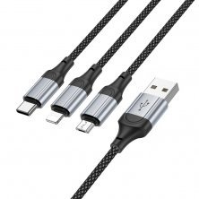 USB кабель HOCO X102 3в1: Lightning/Micro/Type-C, 1 метр, чорний