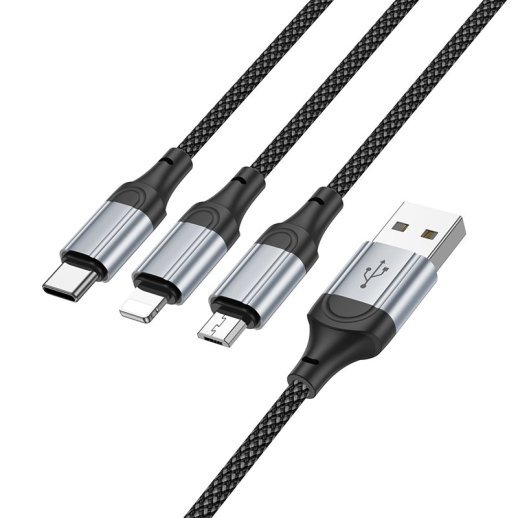 USB кабель HOCO X102 3в1: Lightning/Micro/Type-C, 1 метр, чорний