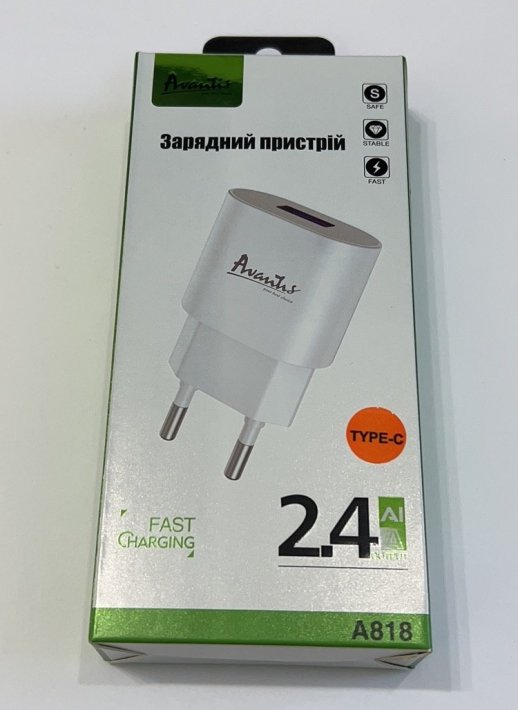 Мережевий Зарядний Пристрій Avantis A818 Pro 1USB Type-C White
