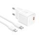 Зарядний пристрій HOCO N64 Ingenious, 20 Вт PD, один USB-C порт, комплект з кабелем Type-C to LIGHTNING, EU-вилка, білий