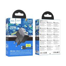 Мережевий зарядний пристрій HOCO CS71A TYPE-C PD 20W + USB QC 3.0 + КАБЕЛЬ TYPE-C - LIGHTNING, чорний