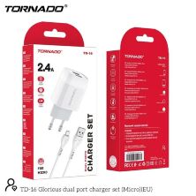Сетевое Зарядное Устройство 2in1 TORNADO TD-16 (2USB 2.4A) Micro White