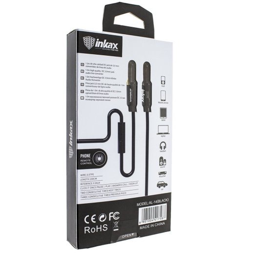 Кабель AUX INKAX AL-14 1 м з мікрофоном та кнопкою прийому виклику