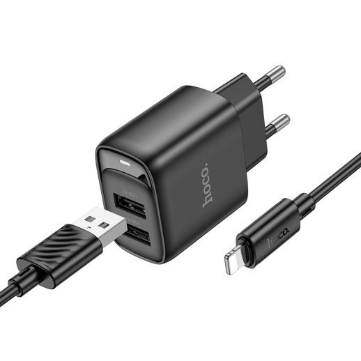 СЗУ HOCO C141A (2USB/2.4A) + USB - Lightning (28pc) (черный)