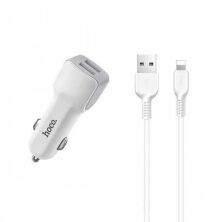 Автомобільний зарядний пристрій HOCO Z23 2USB 2.4A + кабель USB - Lightning, білий