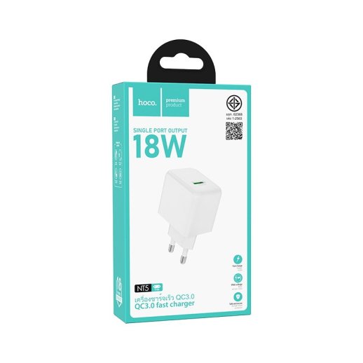 Мережевий зарядний пристрій HOCO NT5 USB QC 3.0, БІЛИЙ