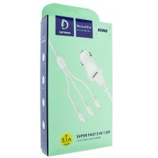 Автомобільний зарядний пристрій DENMEN DZ06E 3.1A 2USB PORT + CABLE USB 3IN1