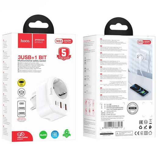 Мережевий Зарядний Пристрій Hoco NS3 Multifunctional 1C2A PD20W White