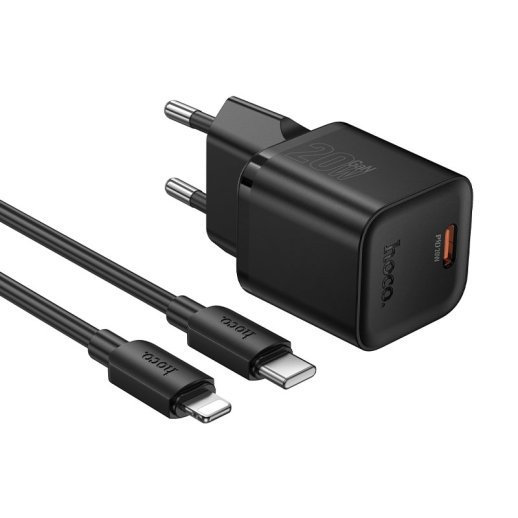 Зарядний пристрій HOCO N64 Ingenious, 20 Вт PD, один USB-C порт, комплект з кабелем Type-C to LIGHTNING, EU-вилка, чорний