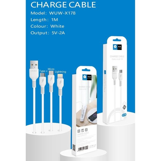 Кабель USB WUW X178 USB - Lightning 2A БІЛИЙ (500)