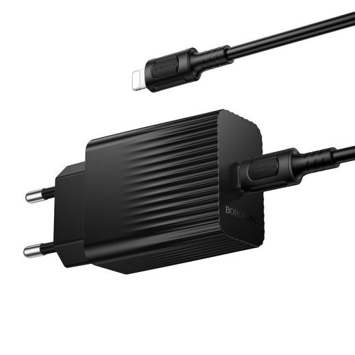 Мережевий зарядний пристрій BOROFONE BAS75A PD 30W USB-C + кабель TYPE-C - LIGHTNING, чорний