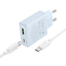 Мережевий зарядний пристрій HOCO C142A TYPE-C PD 20W + USB QC3.0 + кабель TYPE-C - TYPE-C, блакитний