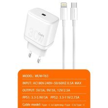 Мережевий зарядний пристрій WUW T63 GaN TYPE-C PD 30W + USB кабель Type-C - Type-C