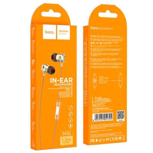 Дротові навушники HOCO M16, золотий