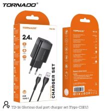 Сетевое Зарядное Устройство 2in1 TORNADO TD-16 (2USB 2.4A) Type-C Black