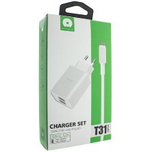 Мережевий зарядний пристрій WUW T31 2USB 2.4A + USB Lightning