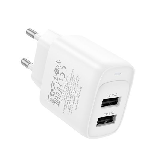 Сетевое зарядное устройство HOCO C141A (2×USB, 2.4A) + кабель USB  -  Type-C, белый