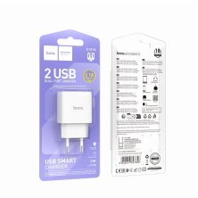 Сетевое зарядное устройство HOCO C141A (2×USB, 2.4A) + кабель USB  -  Type-C, белый