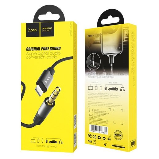 Аудіокабель HOCO UPA13 Lightning (штекер) на 3,5 мм (штекер), 1M, ЧОРНИЙ