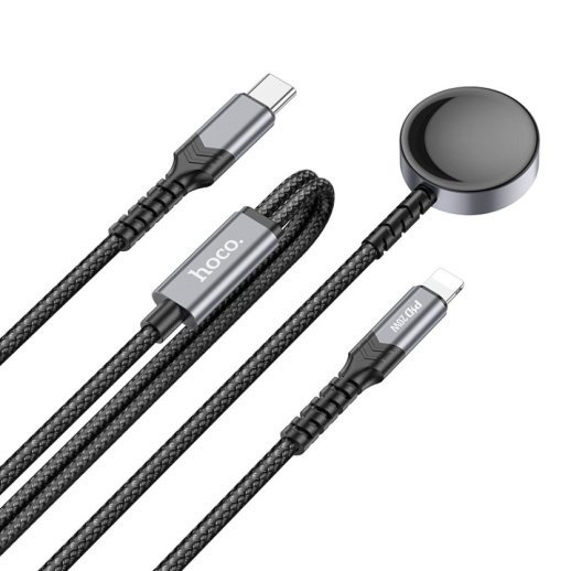 USB-C кабель HOCO CW54 2в1 Apple Watch cable +  ligtning cable, 1.20 метри, чорний