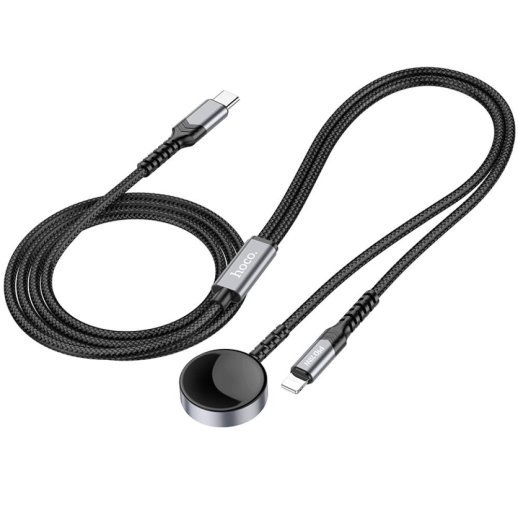 USB-C кабель HOCO CW54 2в1 Apple Watch cable +  ligtning cable, 1.20 метри, чорний