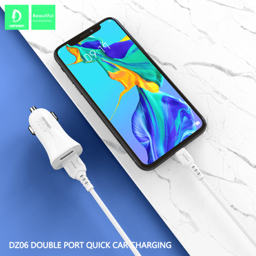 Автомобільний зарядний пристрій DENMEN DZ06L 3.1A 2USB PORT + CABLE USB Lightning