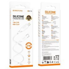 USB-C кабель BOROFONE BX113 Type-C - Lightning SILICONE, 2.4A, 1 метр, білий