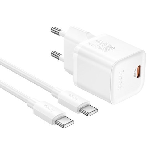 Зарядний пристрій HOCO N64 Ingenious, 20 Вт PD, один USB-C порт, комплект з кабелем Type-C to Type-C, EU-вилка, білий