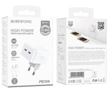 Мережевий зарядний пристрій BOROFONE BA76A 2*Type-C PD 35W, білий