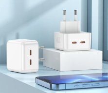 Мережевий зарядний пристрій BOROFONE BA76A 2*Type-C PD 35W, білий