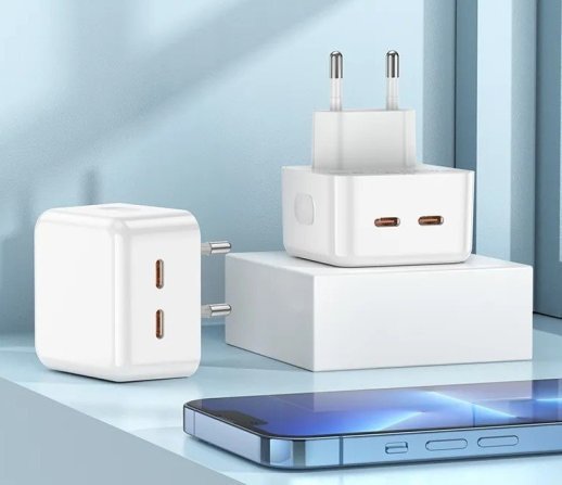 Мережевий зарядний пристрій BOROFONE BA76A 2*Type-C PD 35W, білий