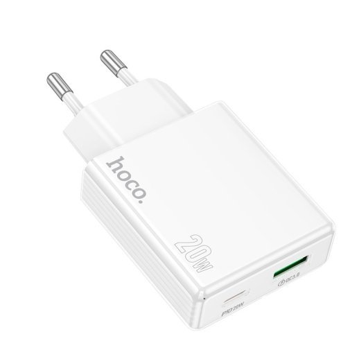 Мережевий зарядний пристрій HOCO C142A TYPE-C PD 20W + USB QC3.0, БІЛИЙ