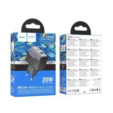 Мережевий зарядний пристрій HOCO CS71A TYPE-C PD 20W + USB QC 3.0, чорний