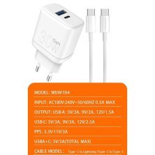 Мережевий зарядний пристрій WUW T64 GaN TYPE-C PD 30W | USB + USB кабель Type-C - Type-C