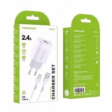 Сетевое Зарядное Устройство 2in1 TORNADO TD-16 (2USB 2.4A) Type-C White