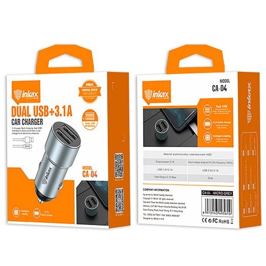 Автомобільний зарядний пристрій INKAX CA-04 3.1A | 2 USB + USB кабель MICRO