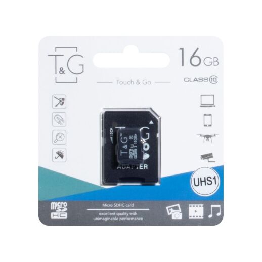 Карта пам'яті T&G MicroSDHC (UHS-1) 16gb 10 Class & Adapter Чёрный