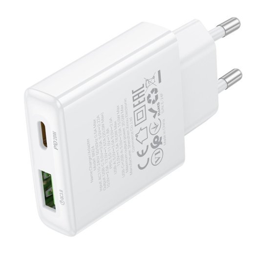 Мережевий зарядний пристрій BOROFONE BN24 PD 20W + QC3.0, білий